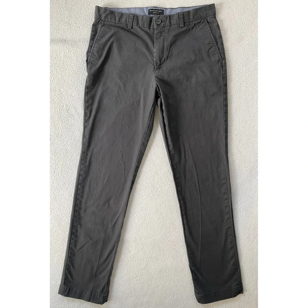 Banana Republic Mens 33x34 Aiden Chino Flint Grey Slim Fit Stretch Pants Casual
